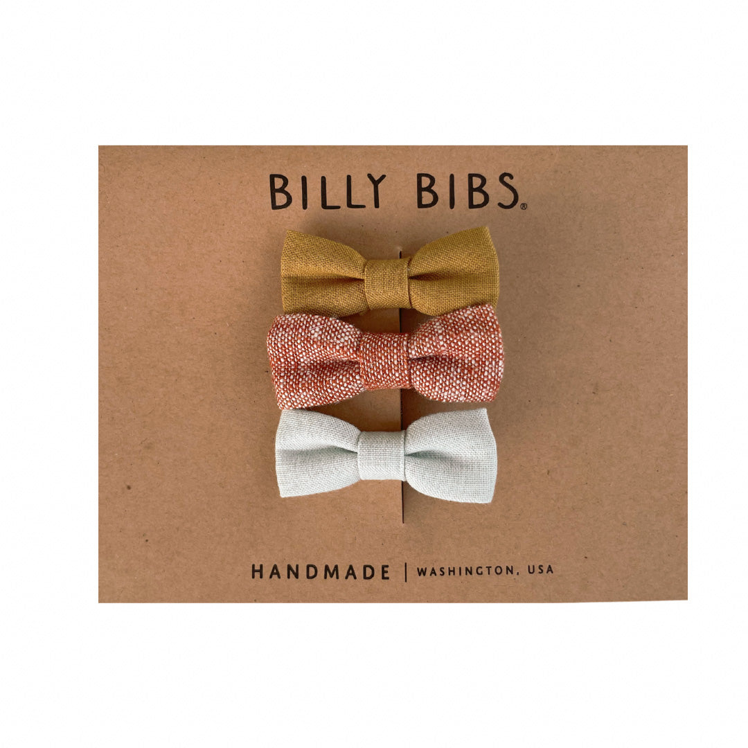 Mustard, Redwood, Light blue Clip Bow Set