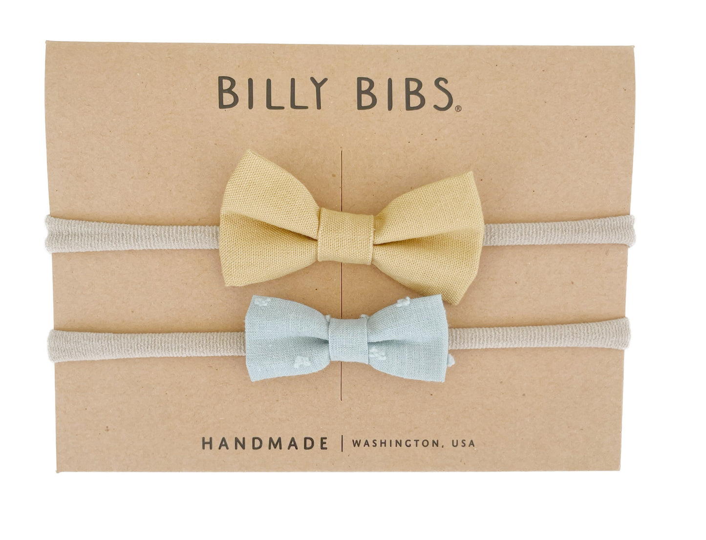 Solid colors - Mustard and Blue - Beige Headband Set x 2 Bows
