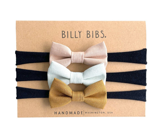 Solid color bows Set x 3 - With black nylon