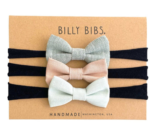 Light blue, Peony and Mint bows Set x 3 - Black nylon