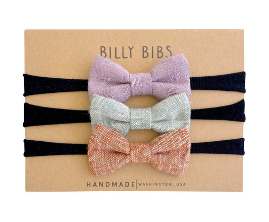 Purple, Mint, Redwood bows Set x 3 - With black nylon