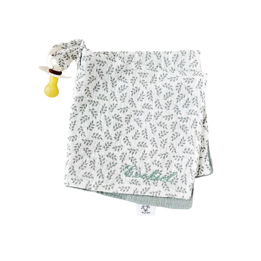 Personalized Mint Muslin Pacifier Holder Lovie