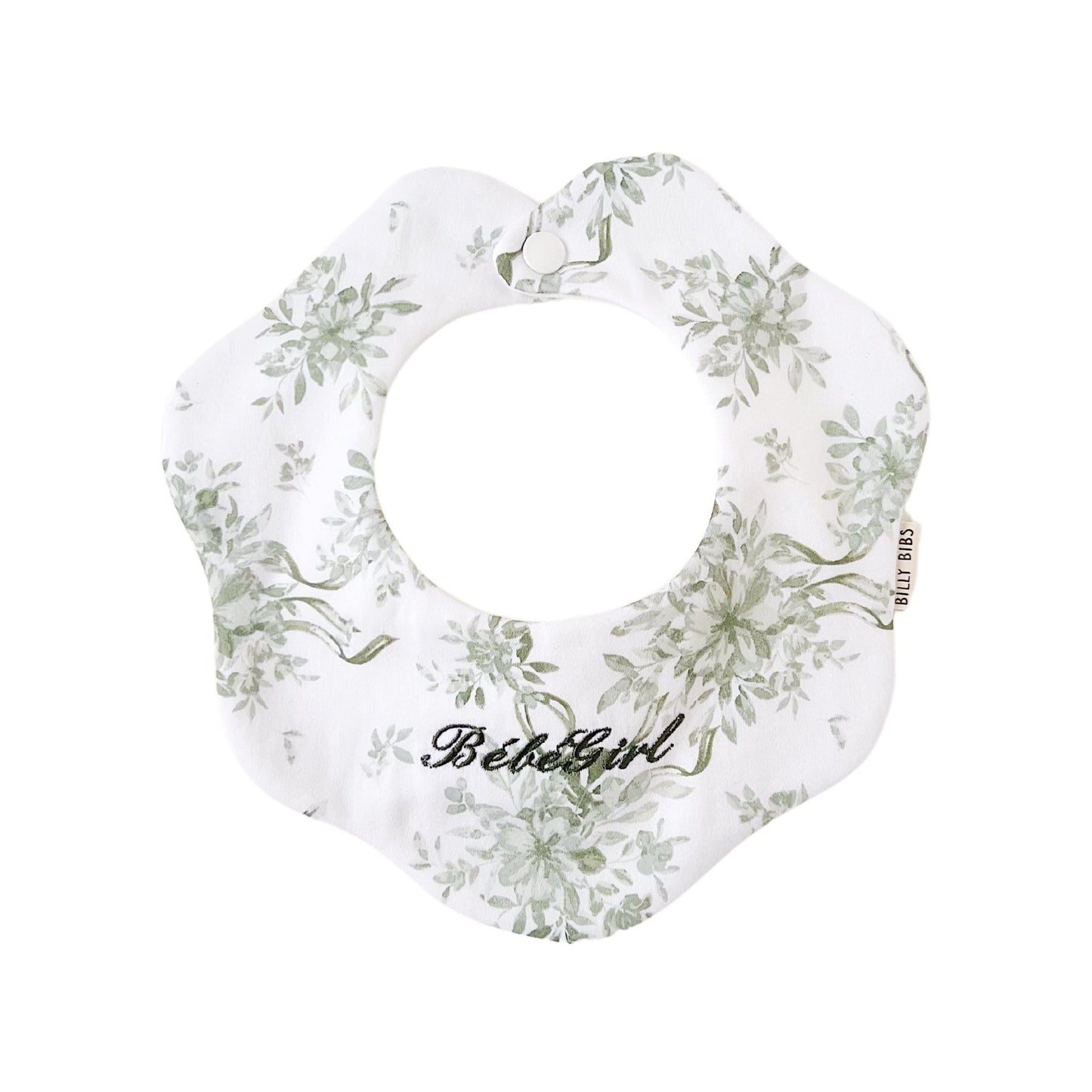Green Toile Scallop Personalized Bib