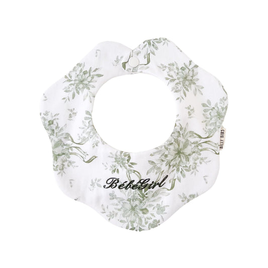 Green Toile Scallop Personalized Bib