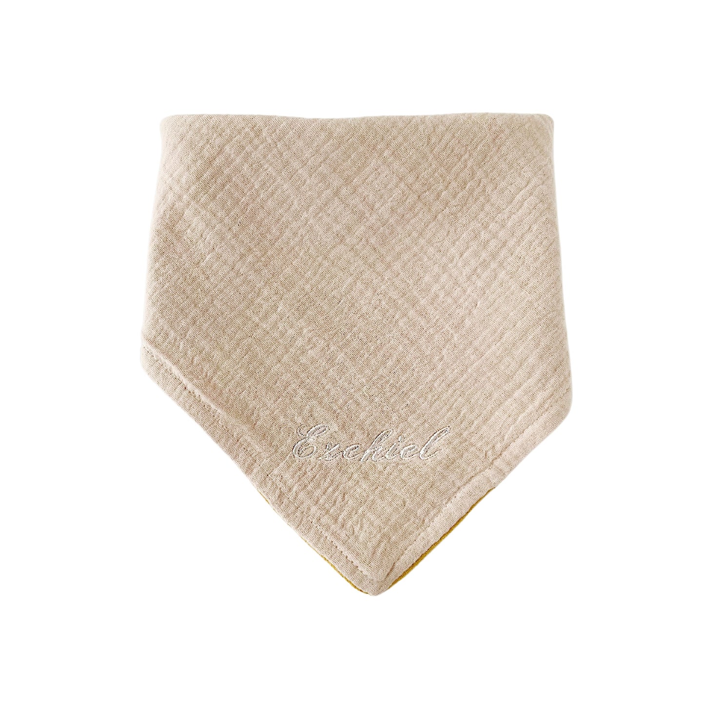 Personalized Beige & Mustard  Muslin Bandana Bib