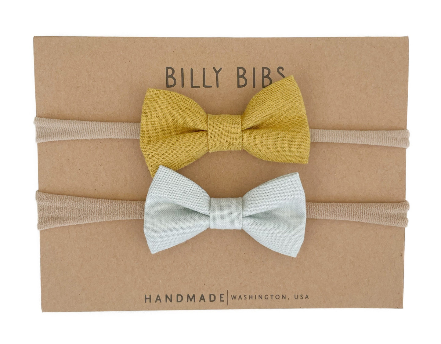 Solid colors - Mustard and Blue - Beige Headband Set x 2 Bows