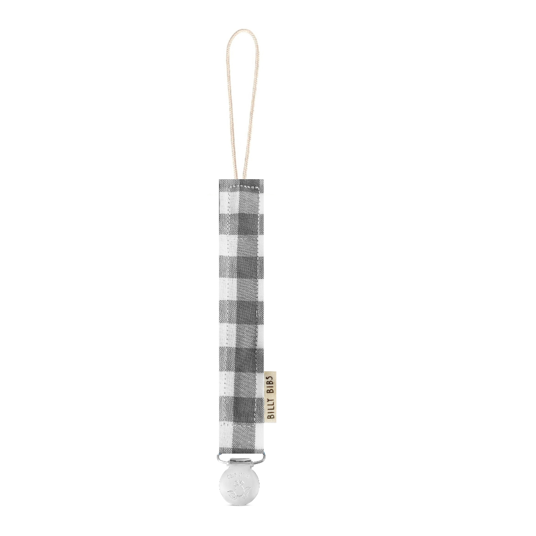Grey Gingham Pacifier Clip
