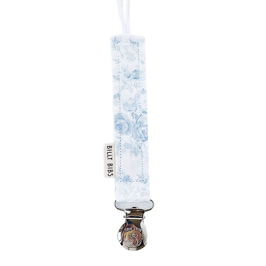 Blue Toile Floral Pacifier Clip