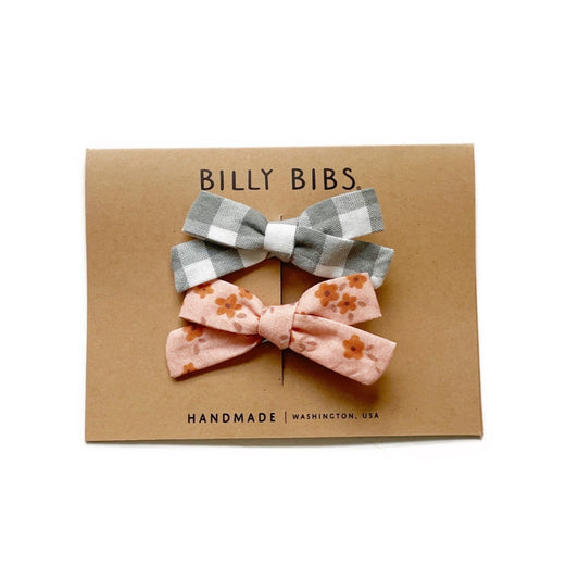 Coral Gingham Clip Bow Set
