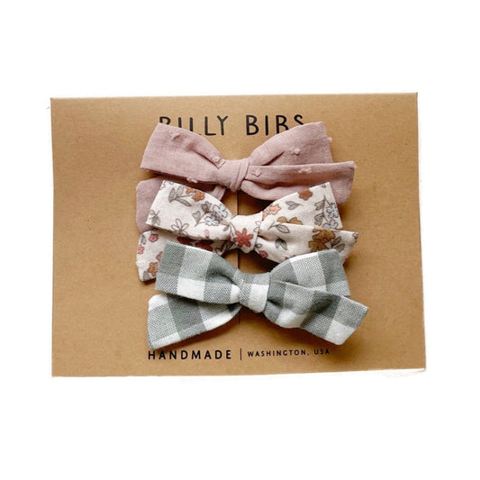 Plum Earthy and Gingham Clip Bow Set