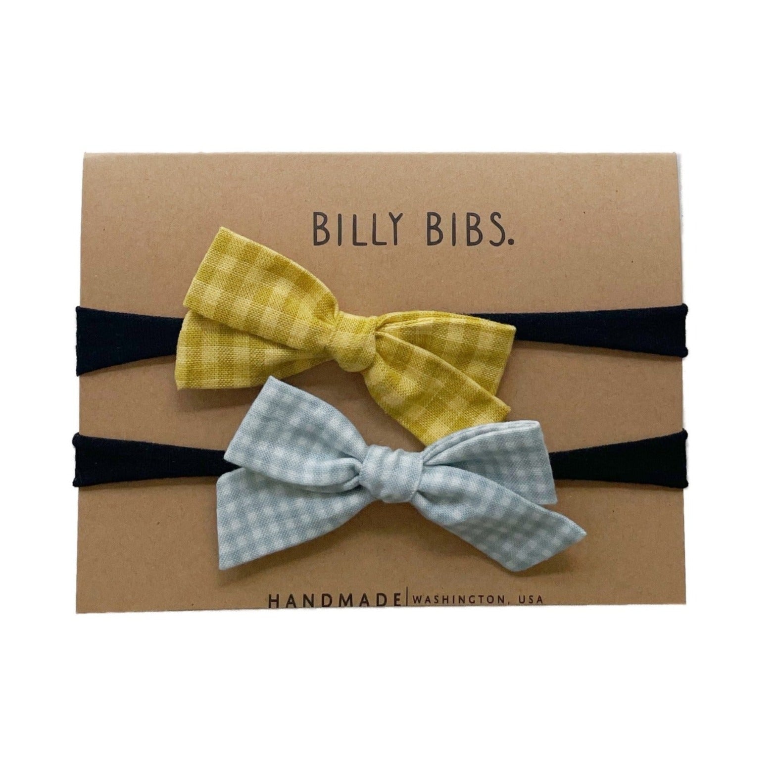 Yellow and Blue Gingham Headband Bow Set