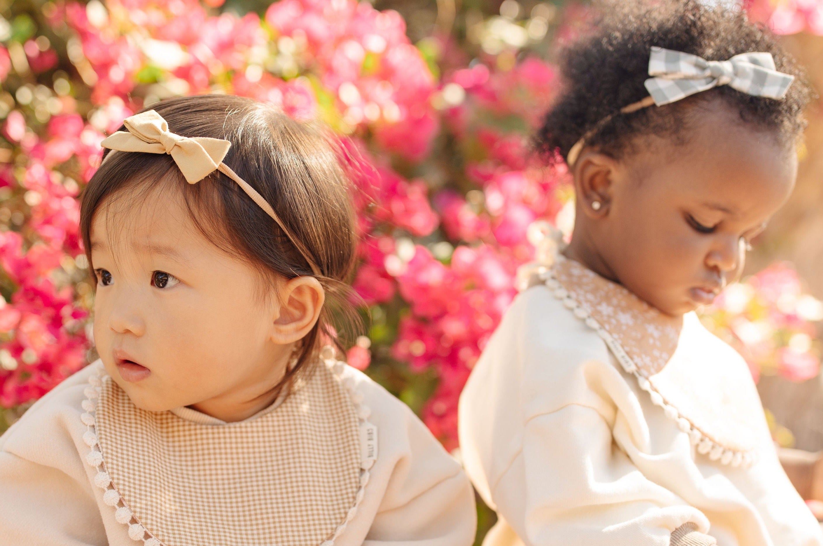 Handtied bows - With beige Headband Set x 2 Bows